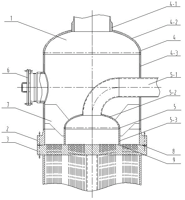 Two-flow tube header structure of wound-tube-type heat exchanger