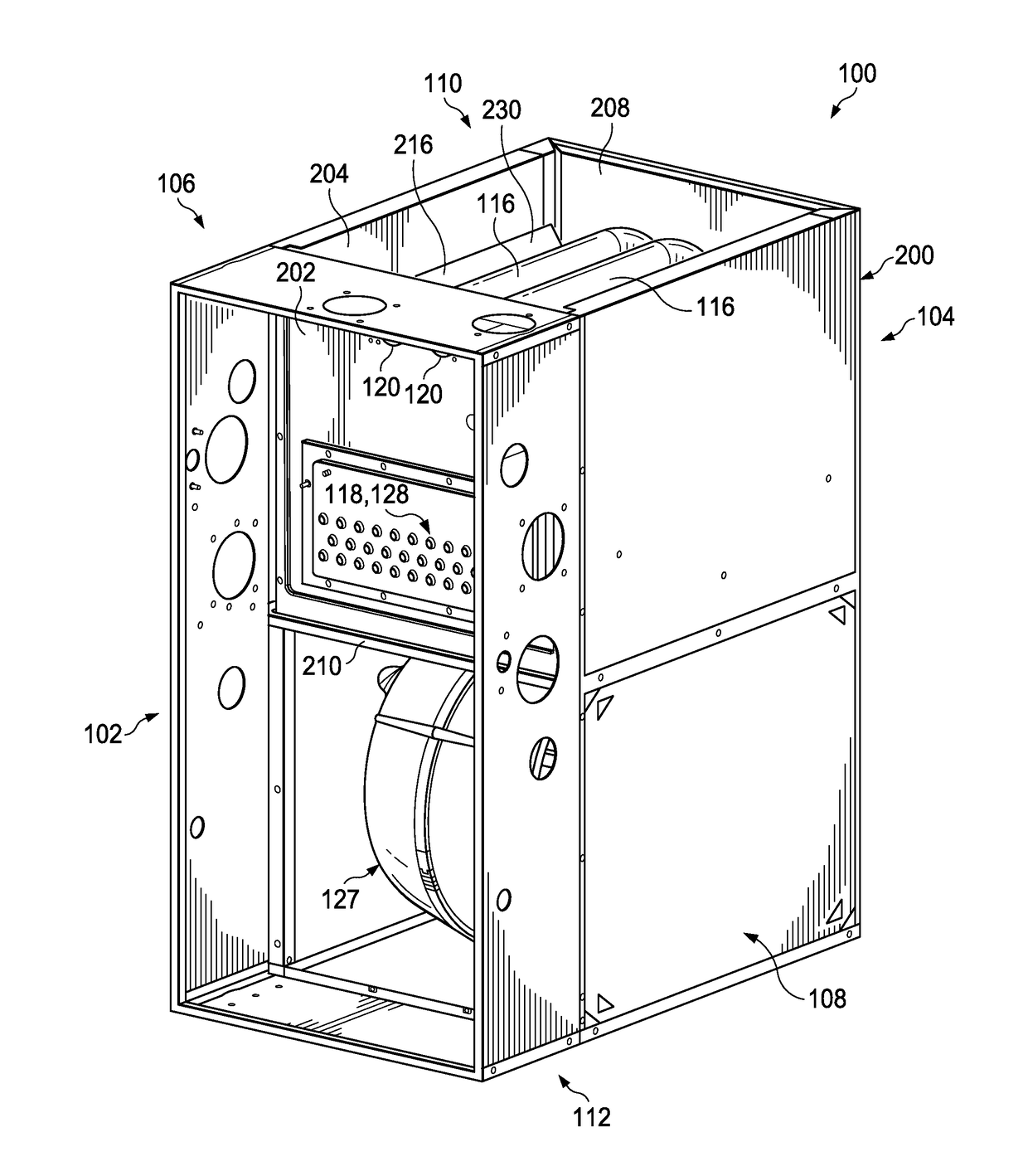 Furnace cabinet with nozzle baffles