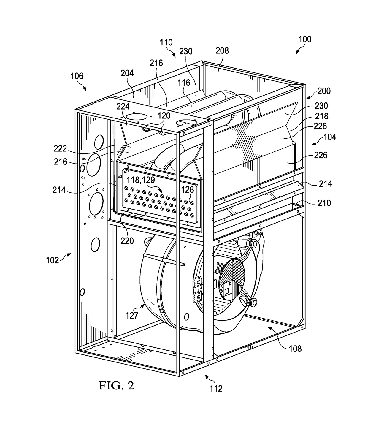 Furnace cabinet with nozzle baffles