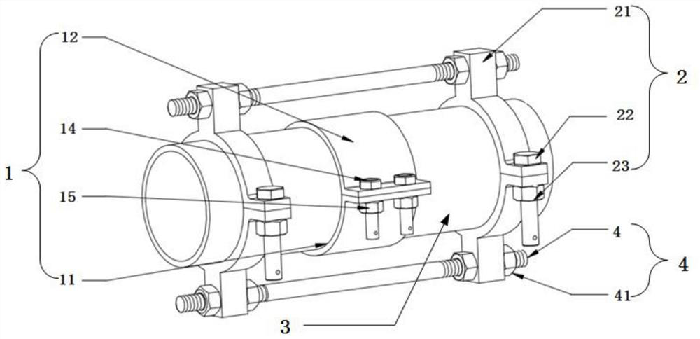 Device for nuclear power station pipeline crevasse sealing and strength protection