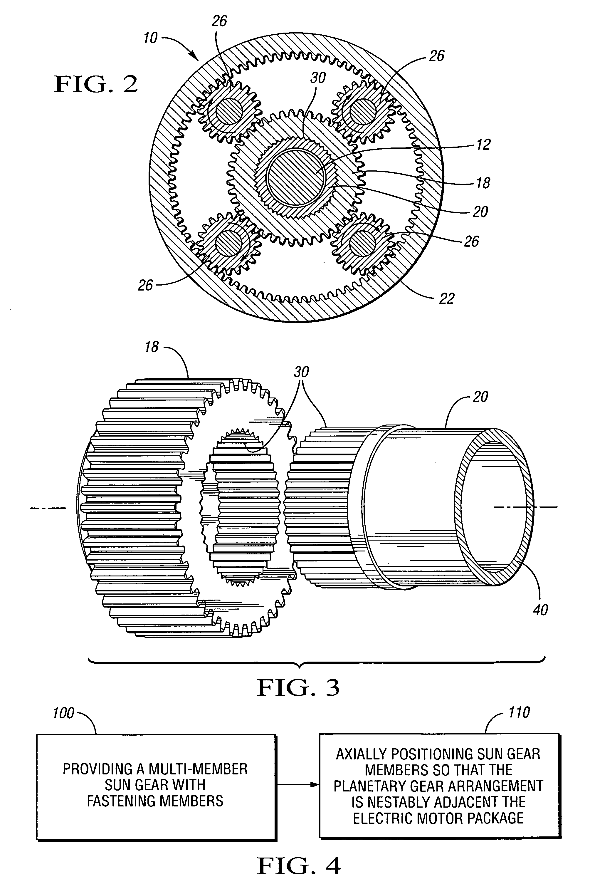Splined sun gear and method for compact electro-mechanical transmission