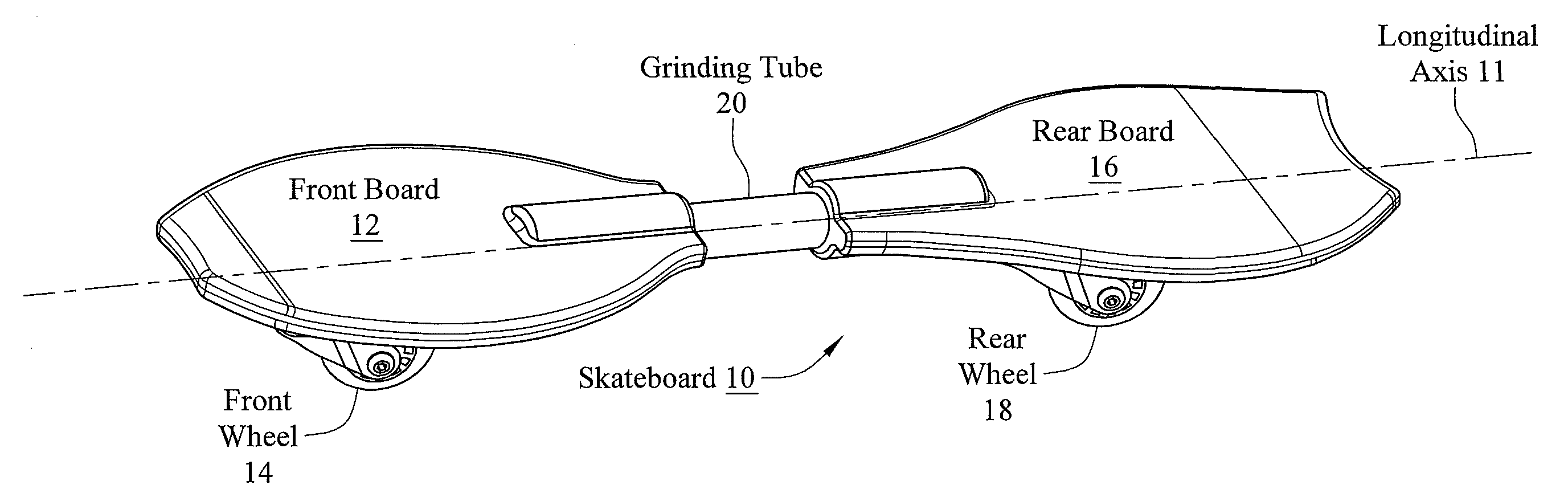 Flexible skateboard with grinding tube