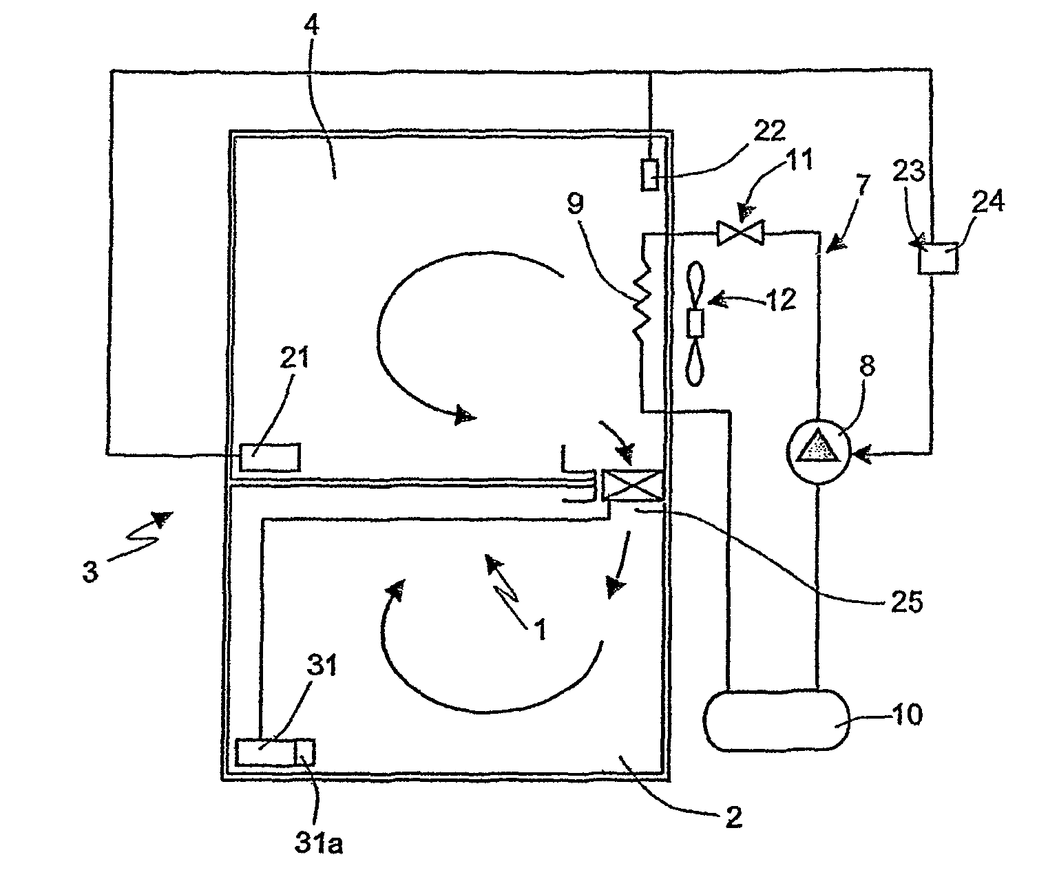 Device and method for controlling the temperature inside a refrigerating unit of a combined refrigerator-freezer