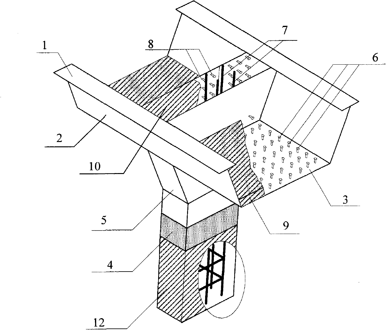 Rigid connection method for steel beam and concrete pier