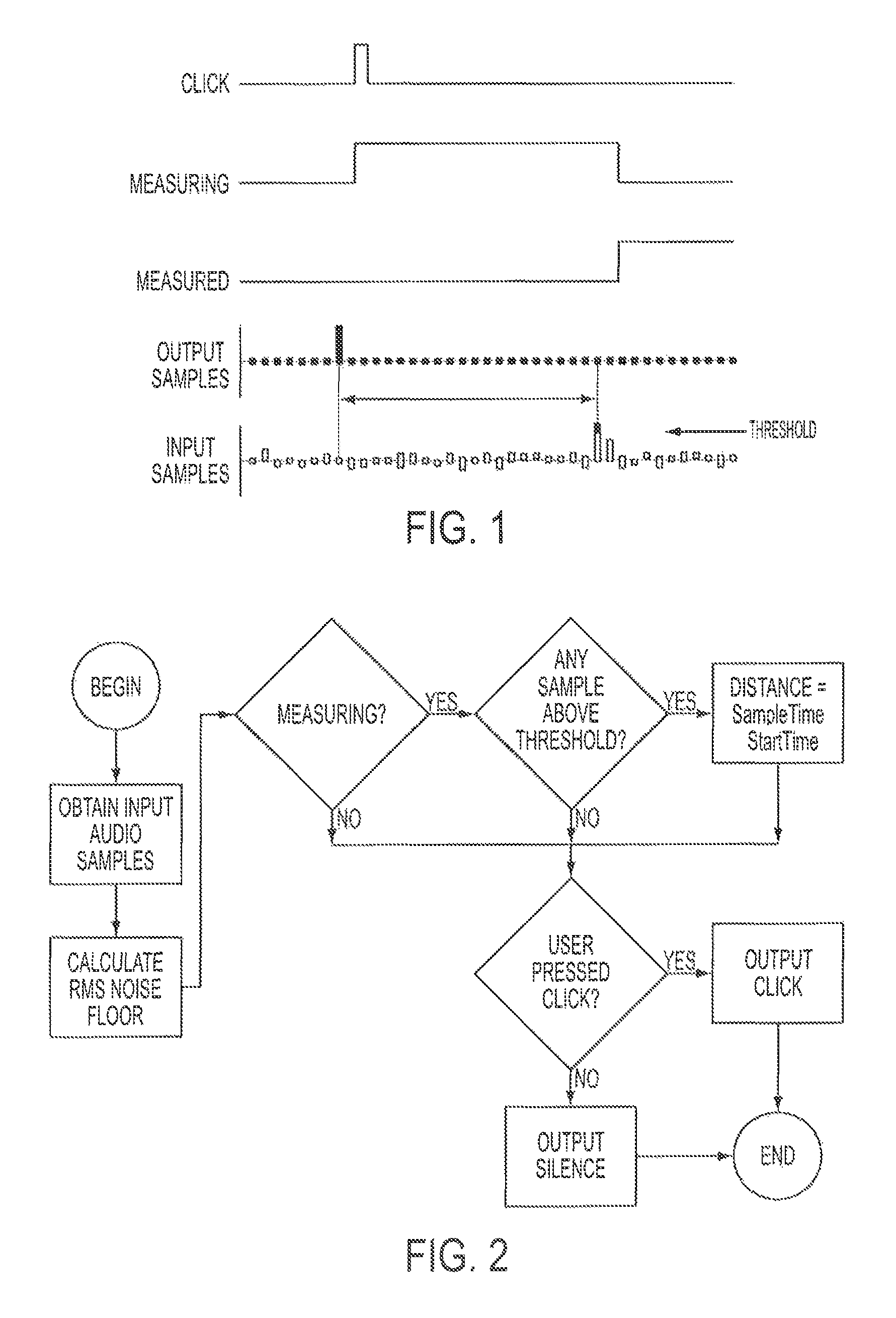 Device, method and software for measuring distance to a sound generator by using an audible impulse signal