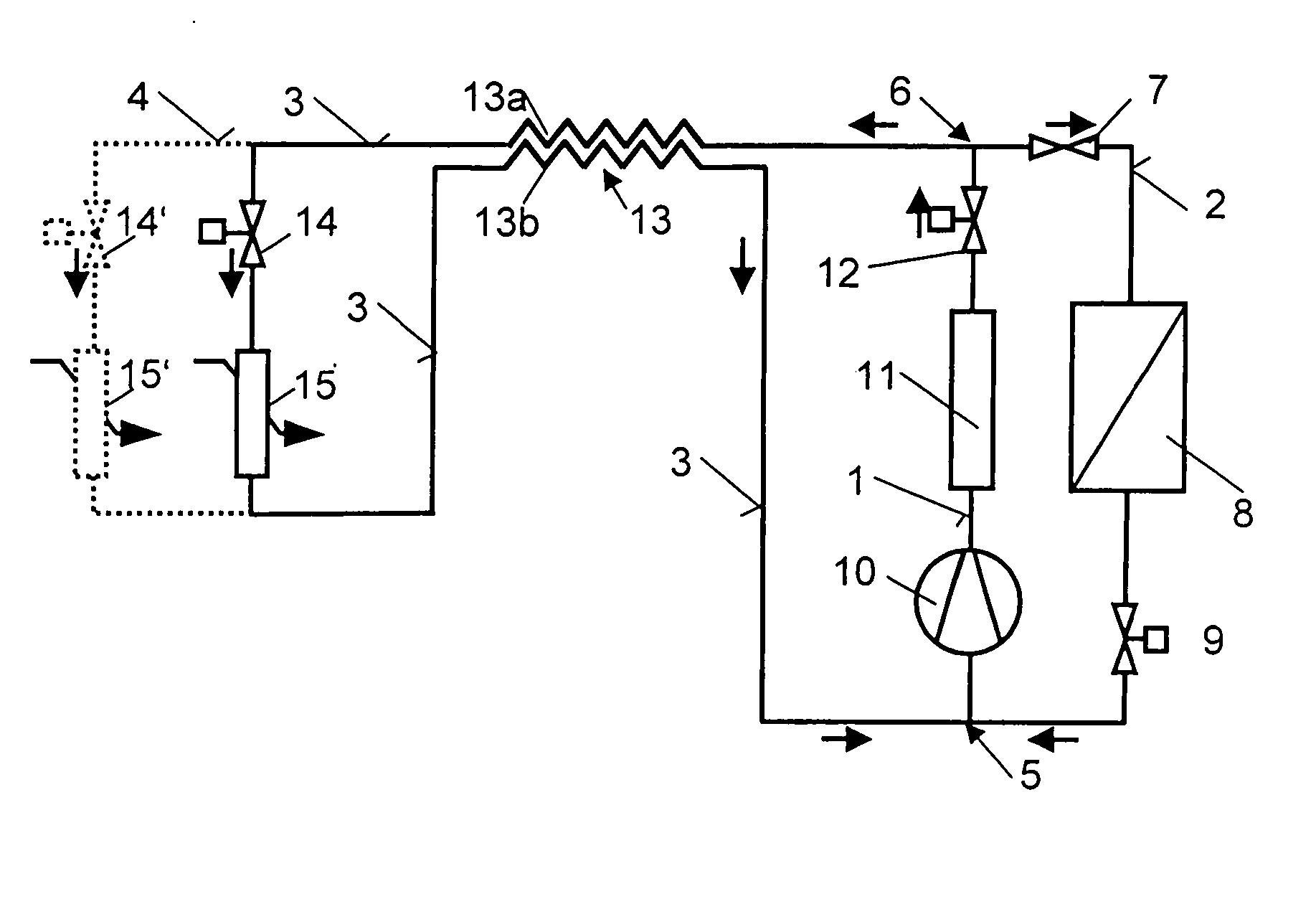 Vehicle with an air-conditioning system and a heat source