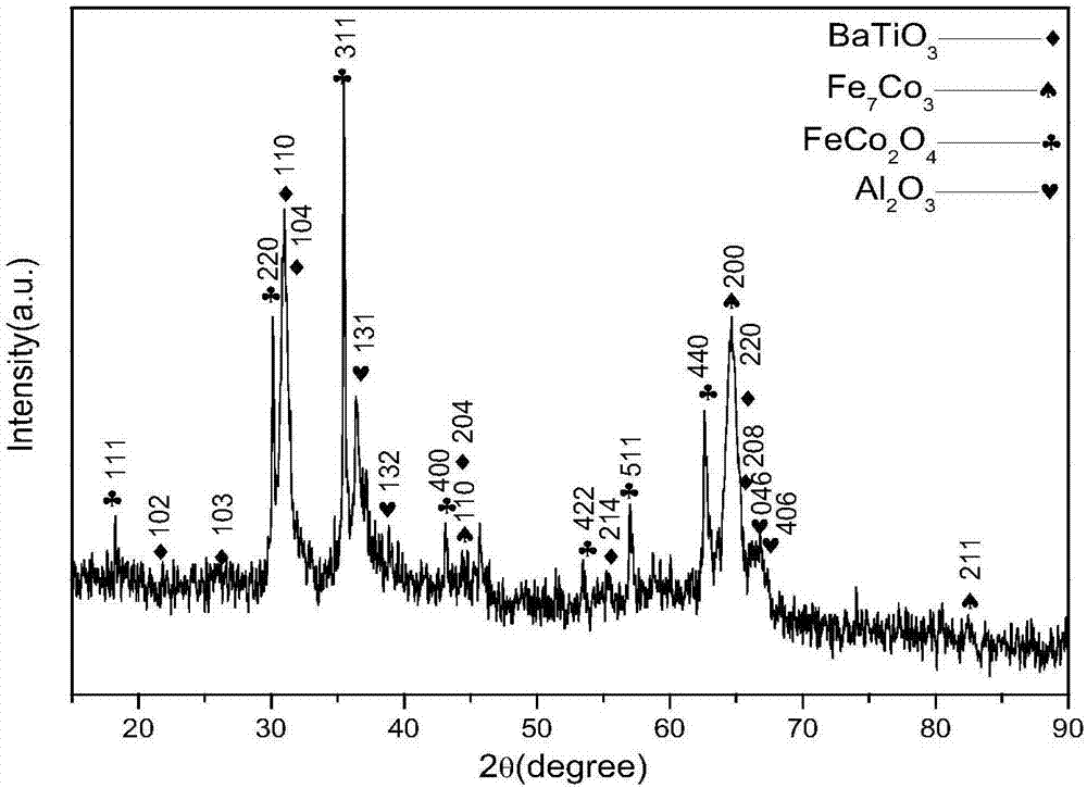 Preparing method for (Fe-Co)-BaTiO3 core-tube complex-phase multiferroic materials