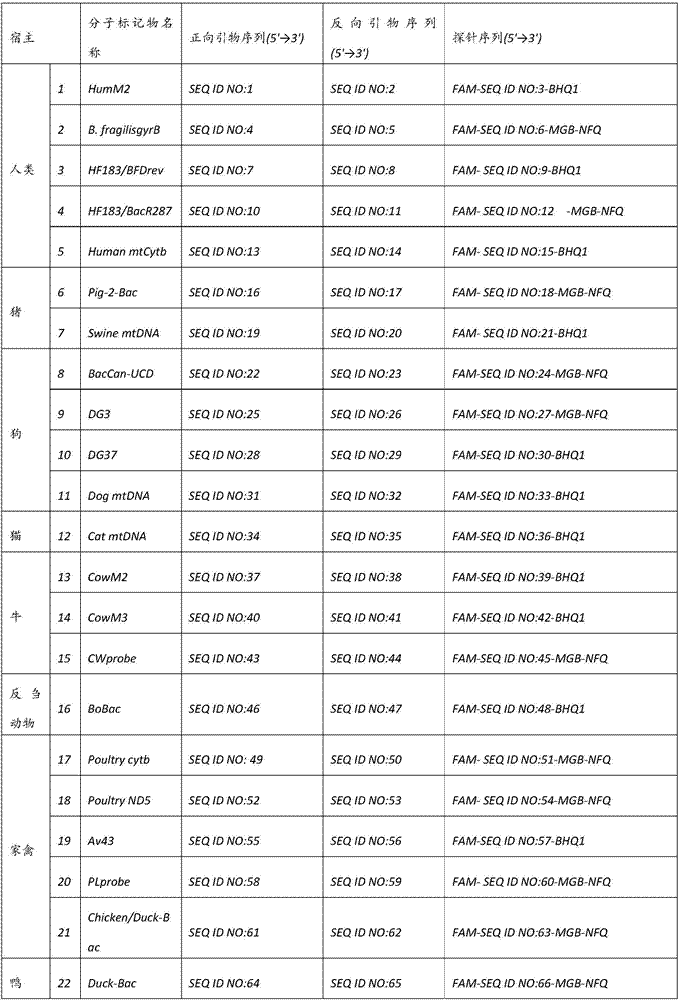 A microbial source tracer molecular marker and its high-throughput detection method for the detection of various fecal pollution sources