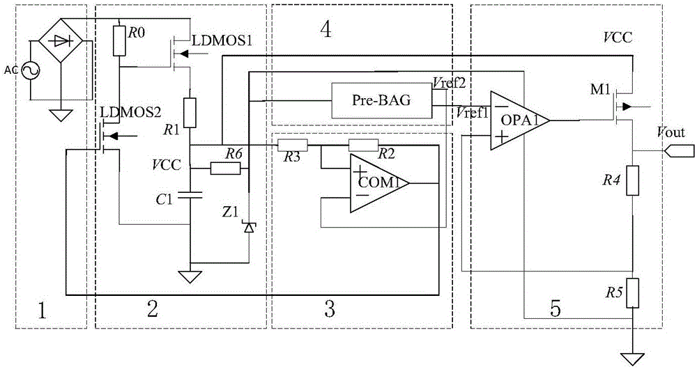 Internal step-down circuit structure of LED driving power source