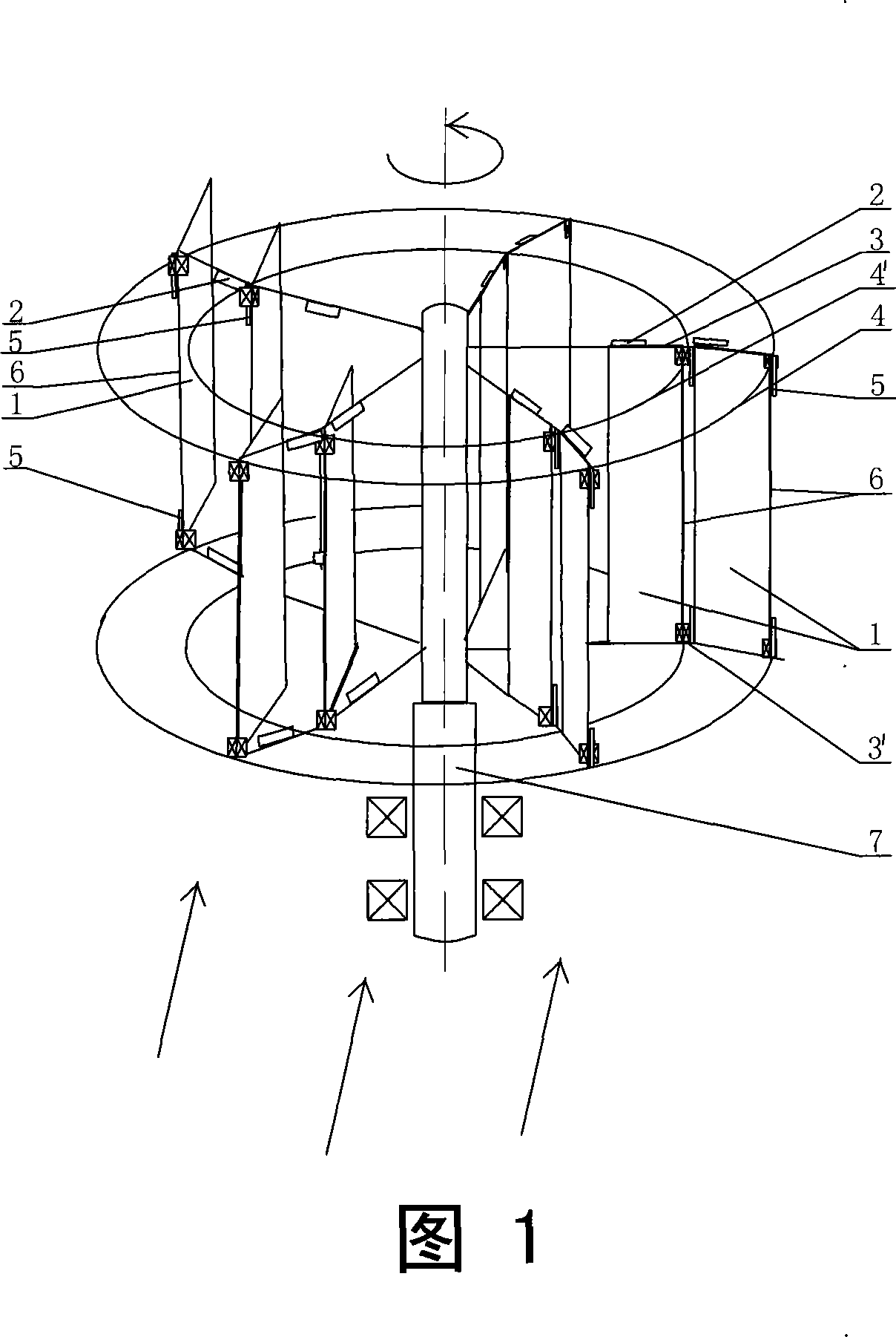 One-arm multi-leaf vertical axis wind mill