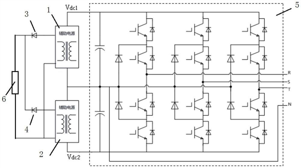 Three-level static var generator with auxiliary voltage equalization and voltage equalization method