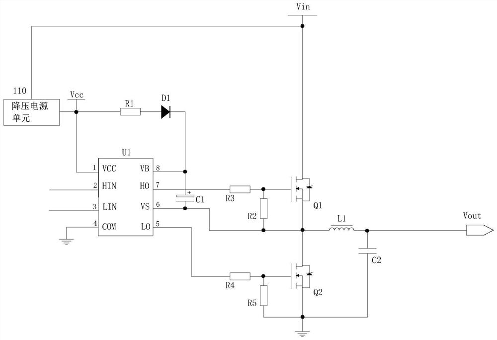 Voltage reduction power supply circuit structure and voltage reduction power supply