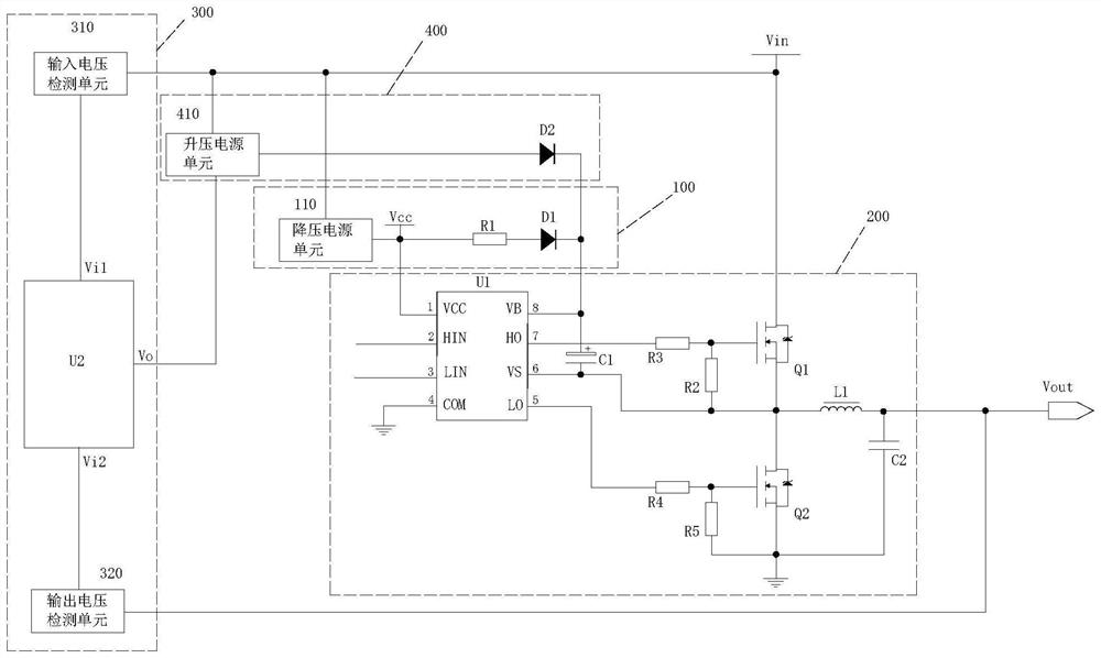 Voltage reduction power supply circuit structure and voltage reduction power supply