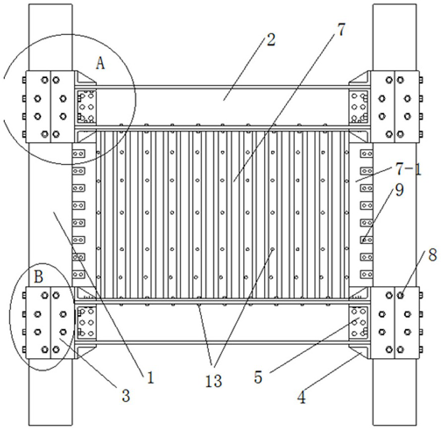 Wave-shaped steel damping wall and concrete filled steel tubular column structure energy dissipation system