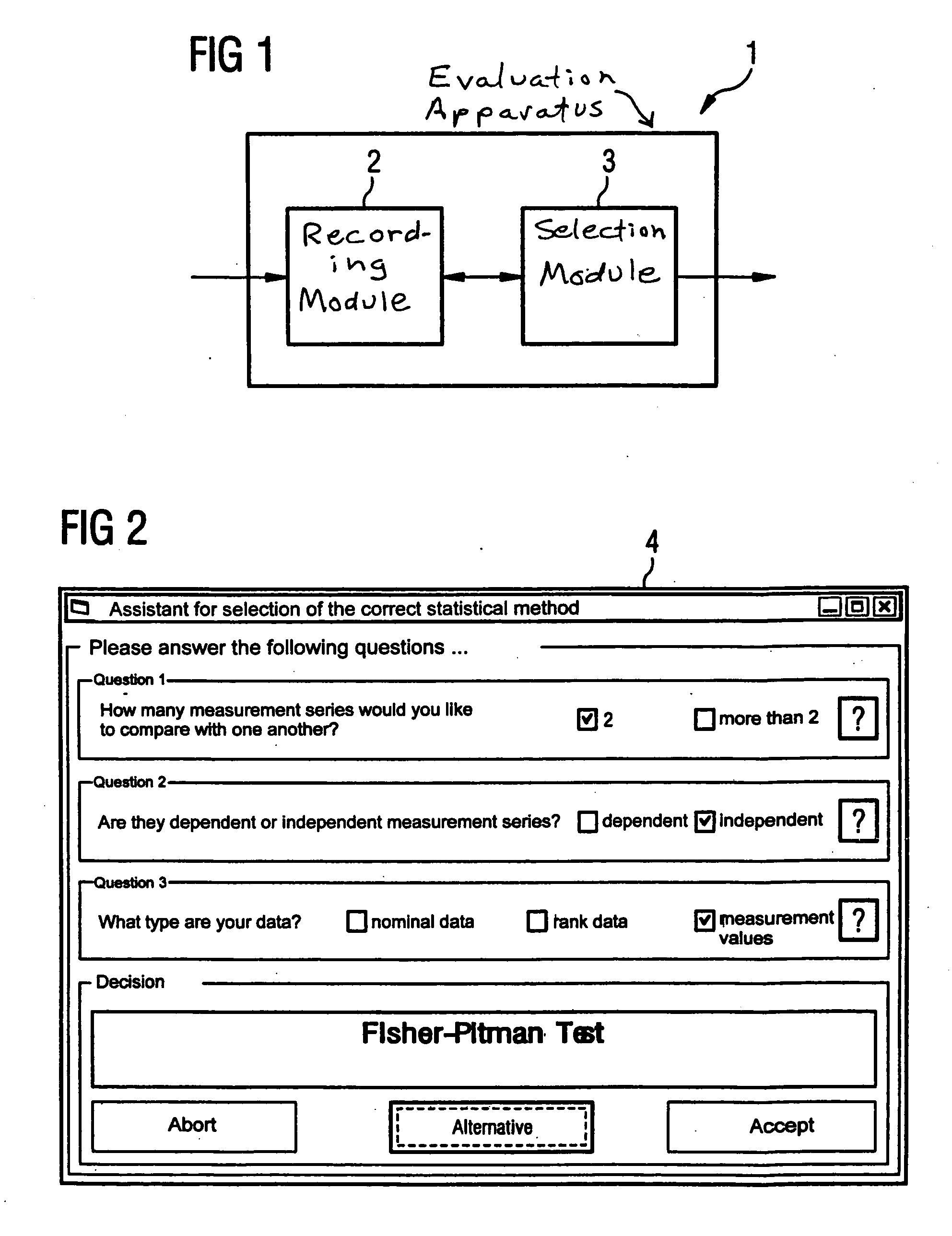 Method, apparatus, system and computer program product for selection of a static evaluation method for an empirical examination of measurement series