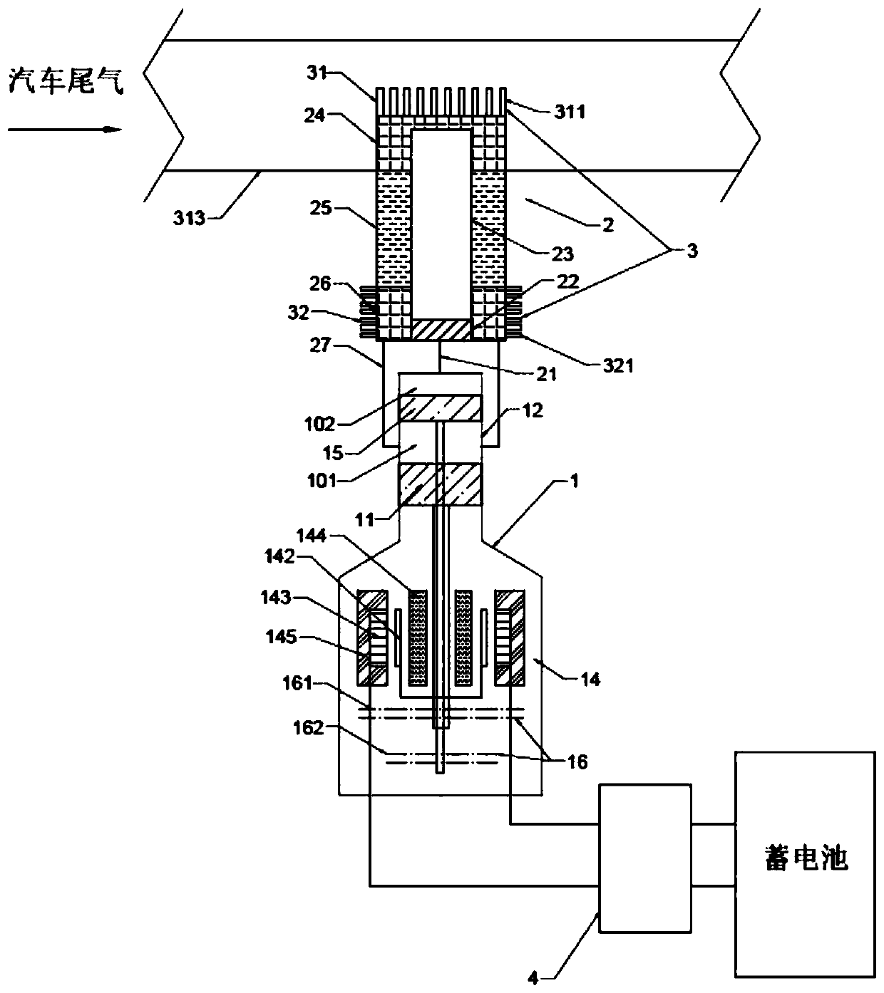 Automobile exhaust waste heat recycling and charging device based on pulse tube generator
