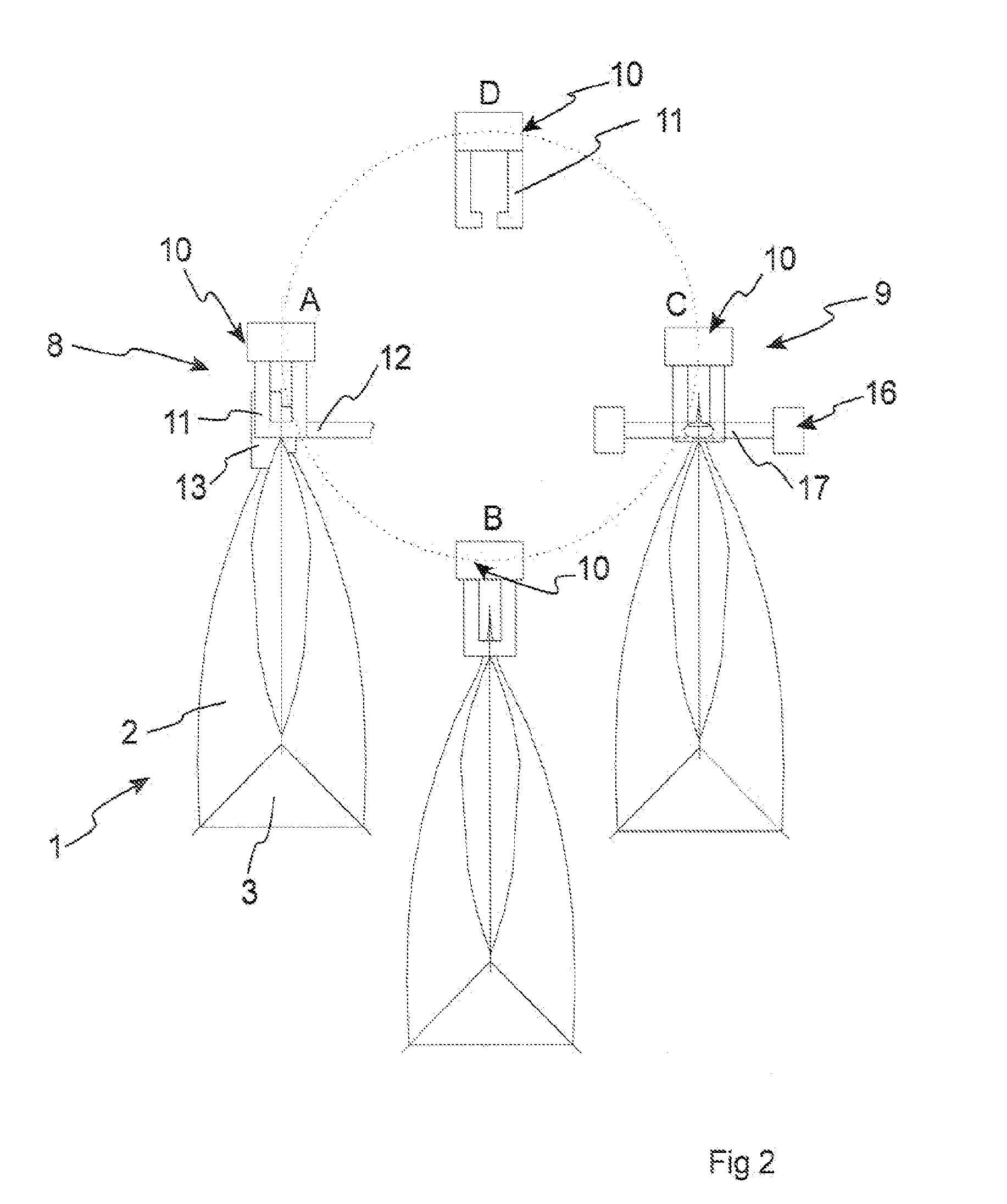 Method for gas filling of a handle portion of a container