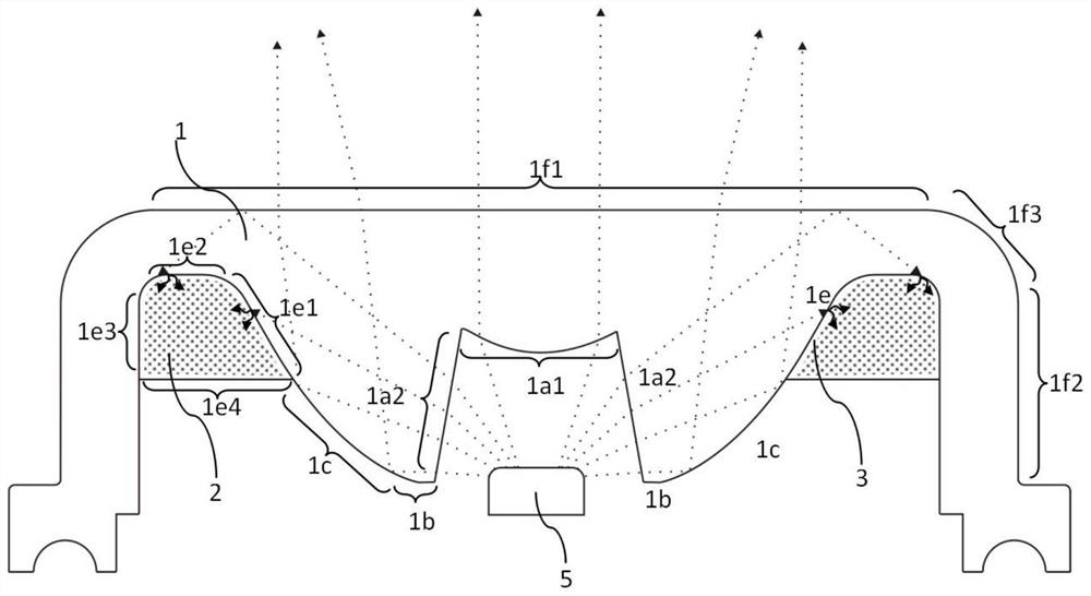 LED long-afterglow composite light-emitting strip-shaped lens and light-emitting device comprising LED long-afterglow composite light-emitting strip-shaped lens structure