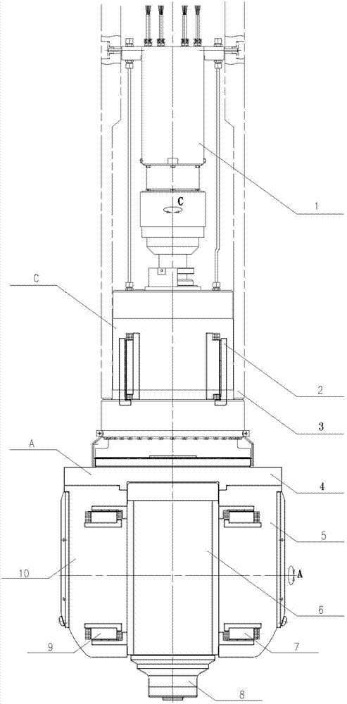 Electric spindle type torque motor driven A/C double tilt angle numerical control universal milling head