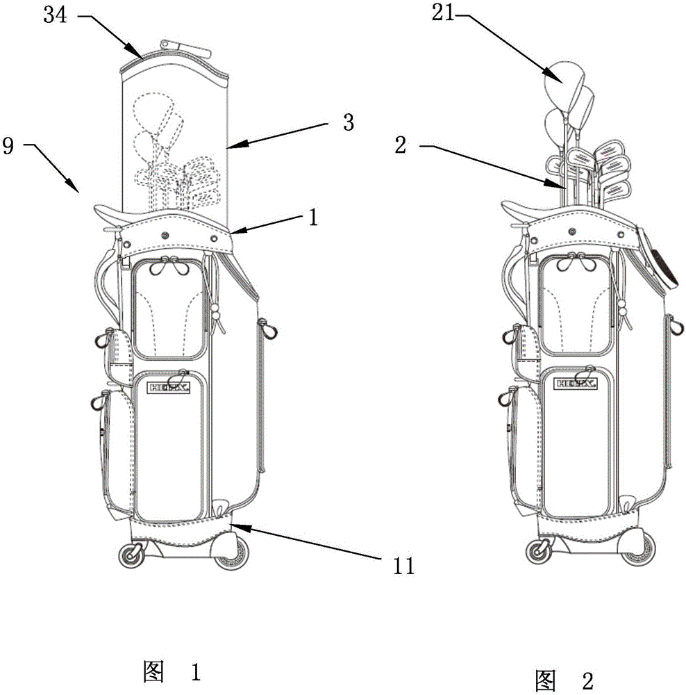 Golf ball bag provided with automatically lifting club protection cover