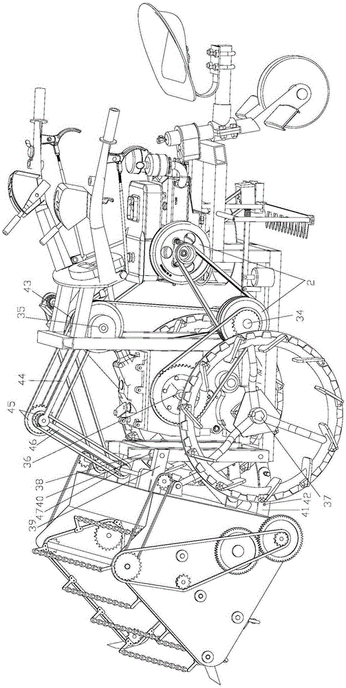 Self-propelled stalk-twisting integrated harvester carrying out threshing before stalk cutting