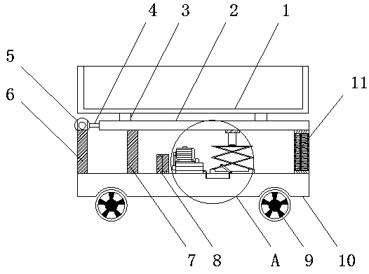 Hydraulic lifting device of loading and unloading trolley