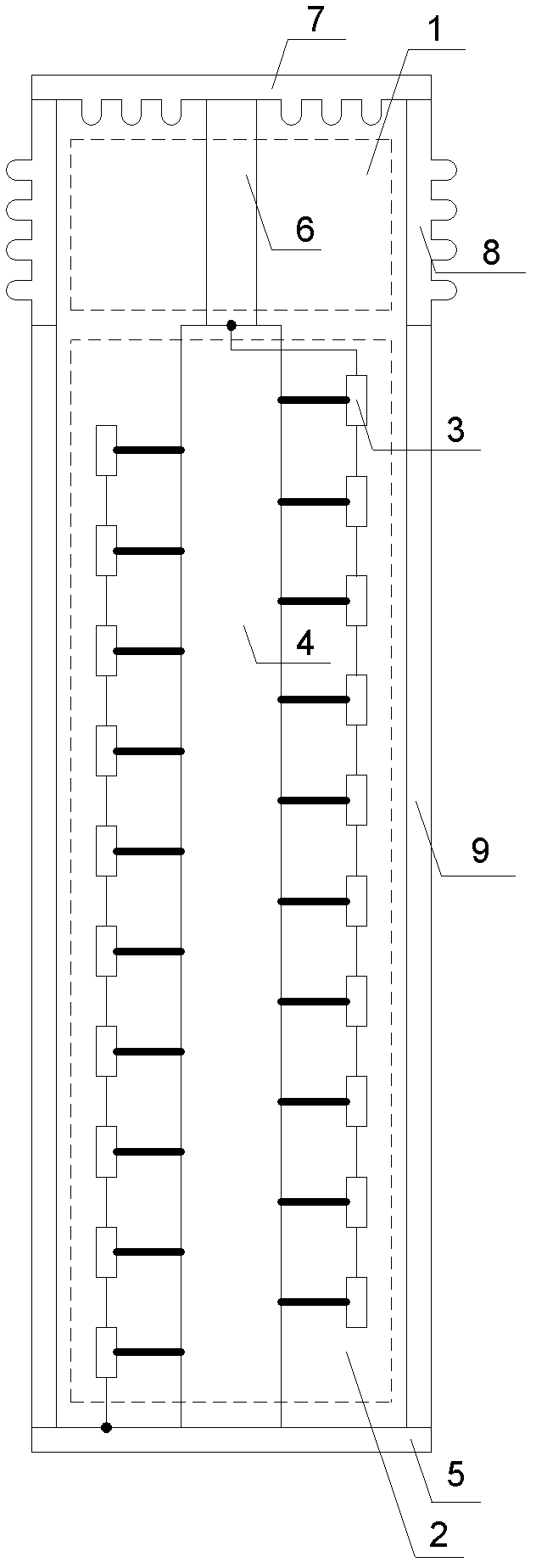 High-voltage AC (alternate current) and DC (direct current) voltage divider with heat dissipation structure