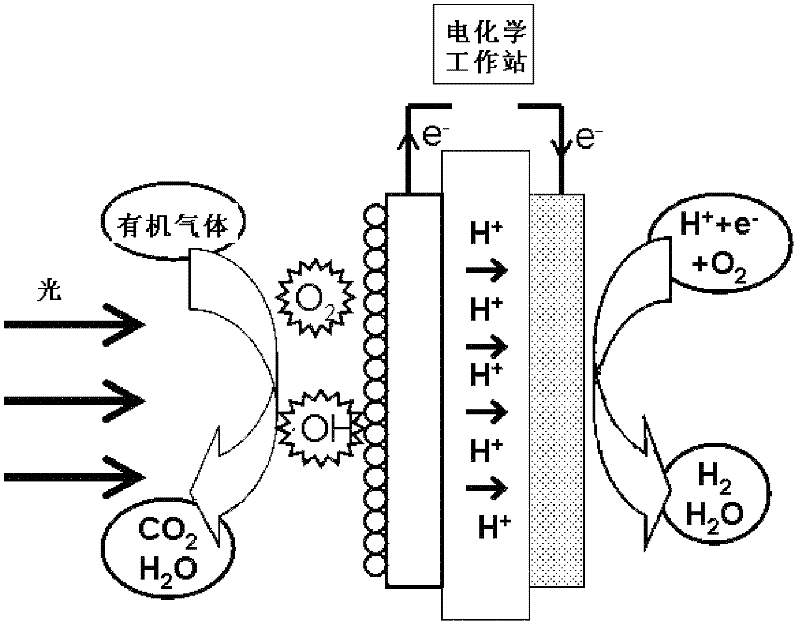Method for determining total concentration of organic gas in environmental gas by photocatalytic fuel cell (PFC) photoelectrocatalysis method