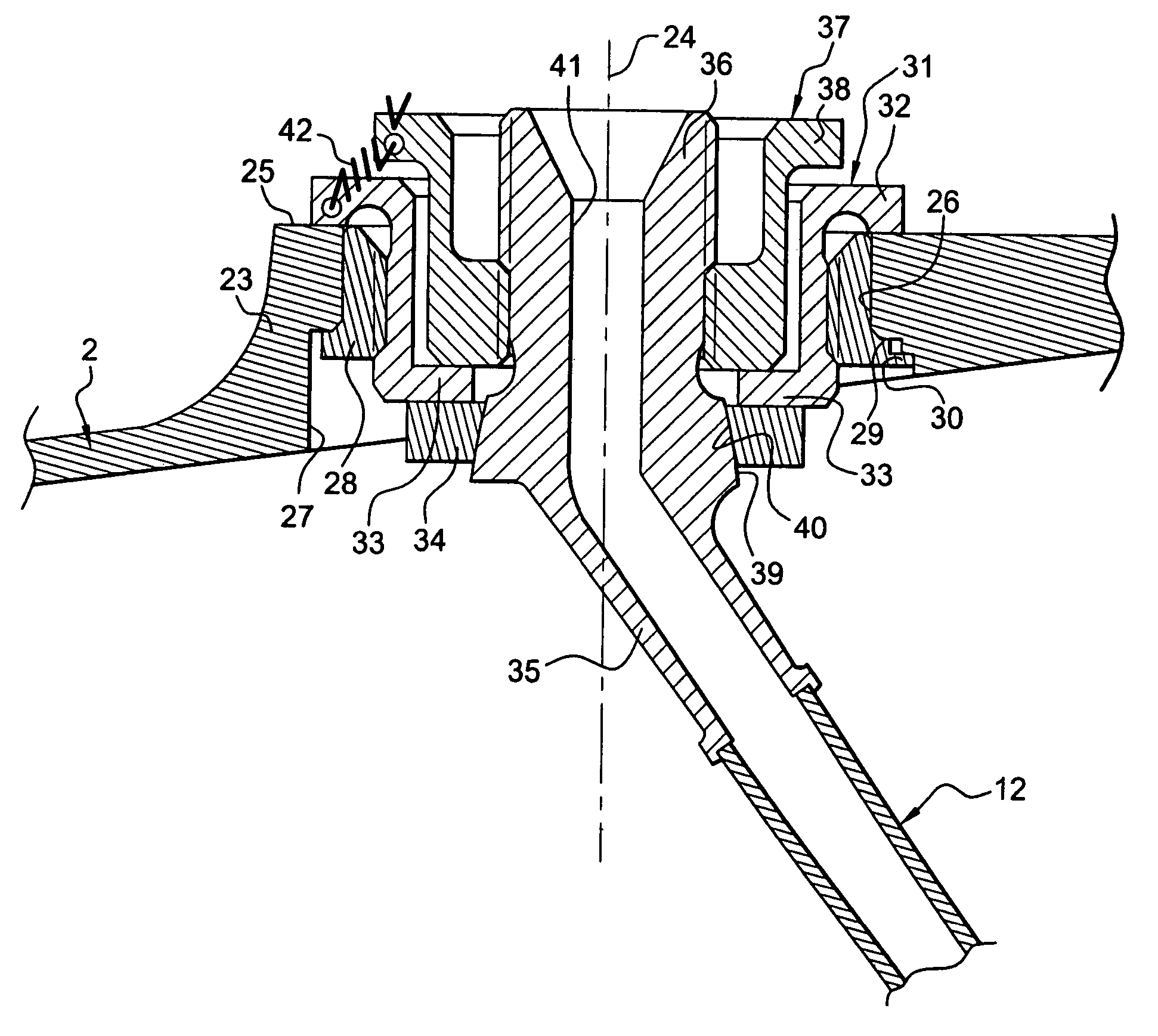 Device for fastening a fluid duct to a turbojet casing