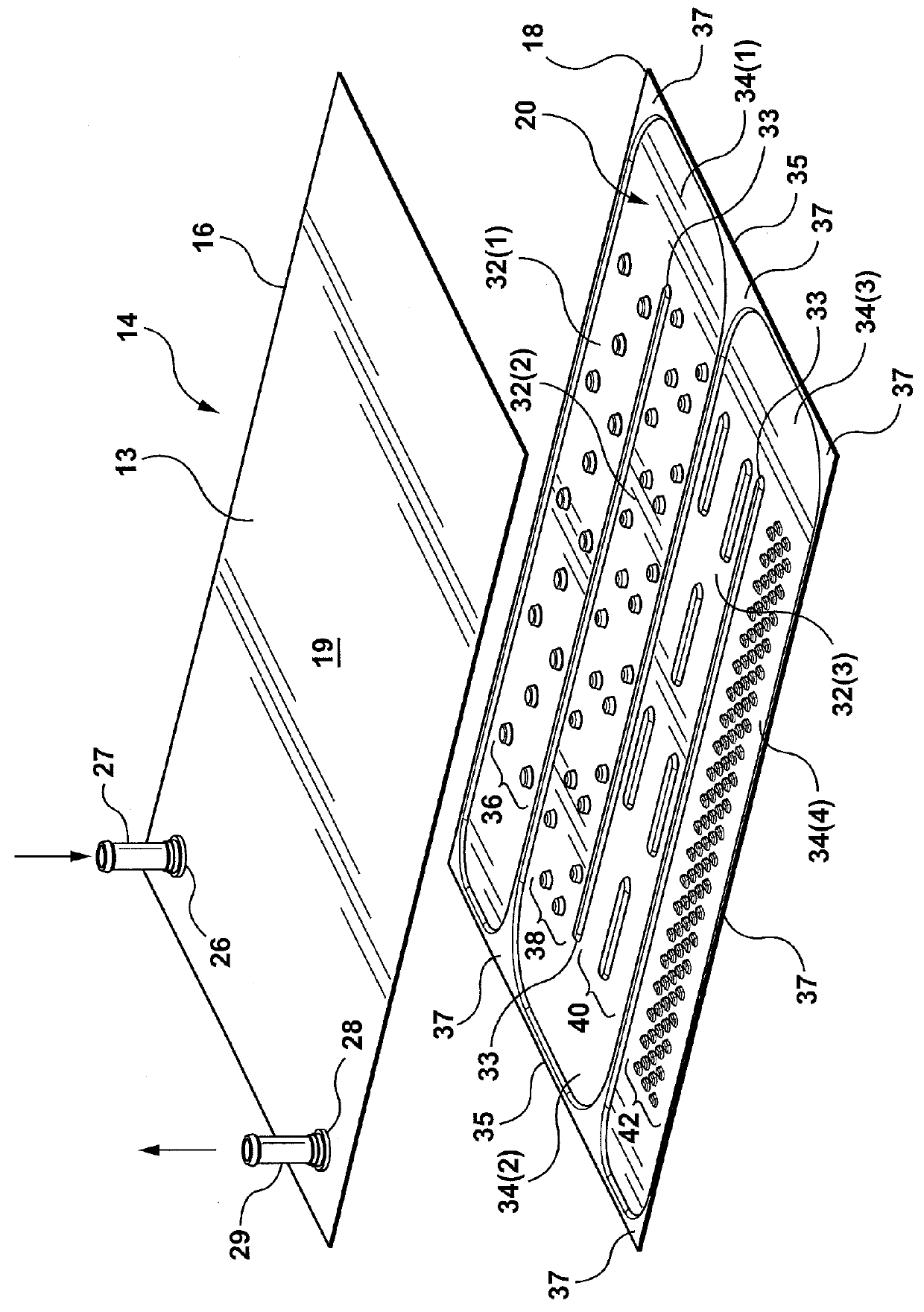 Battery cell heat exchanger with graded heat transfer surface