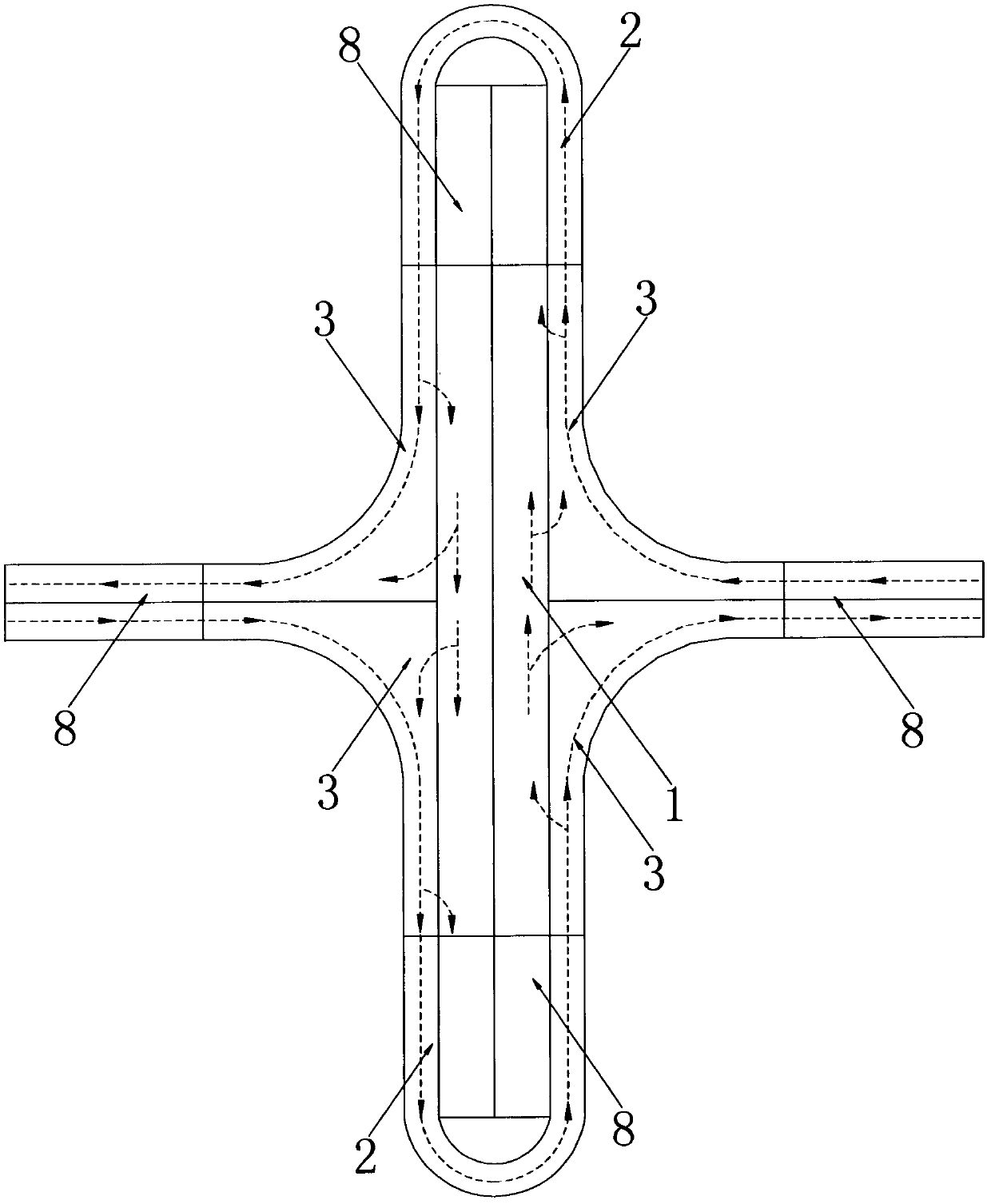 Curve-type ramp-free overpass