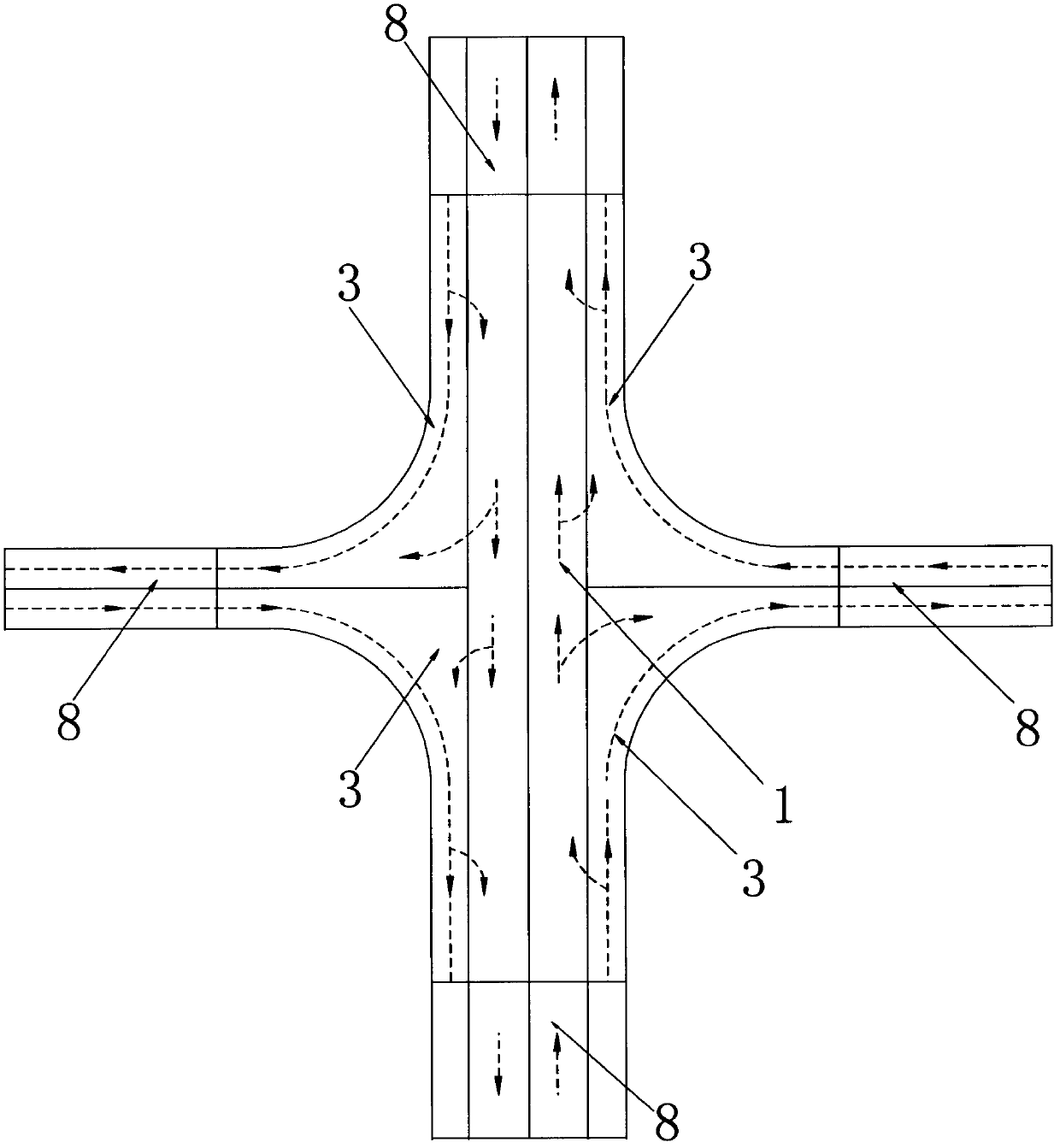 Curve-type ramp-free overpass