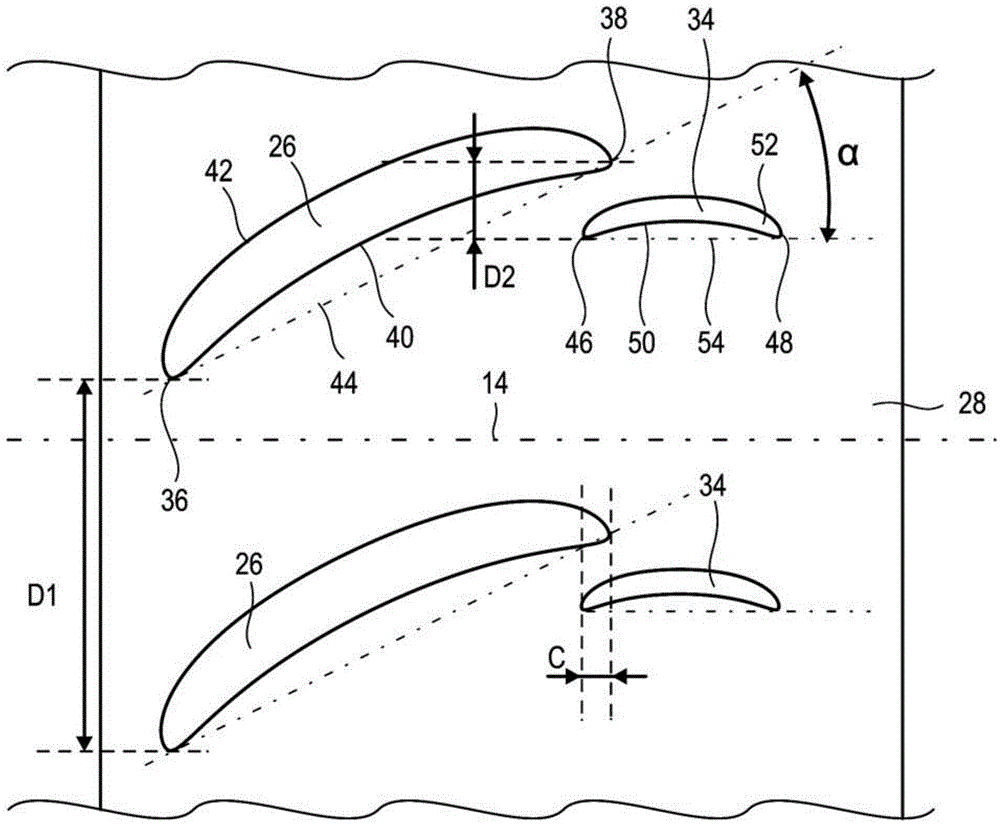 Axial turbomachine stator with ailerons at the blade roots