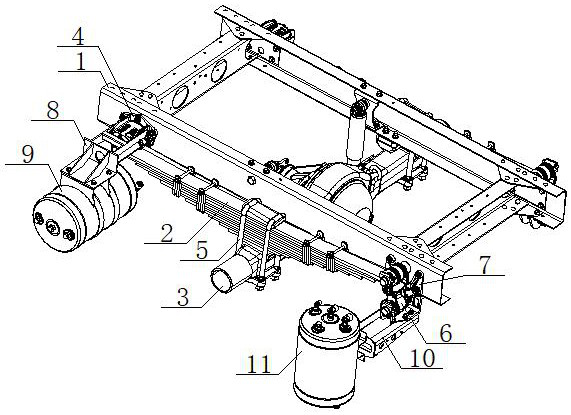 An automobile leaf spring suspension system with integrated brake air cylinder