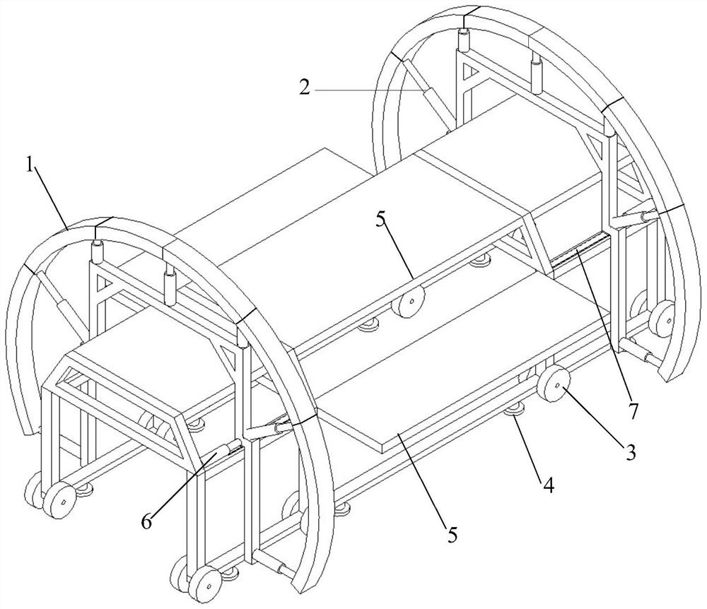 Tunnel arch dismounting and replacing auxiliary trolley and construction method thereof