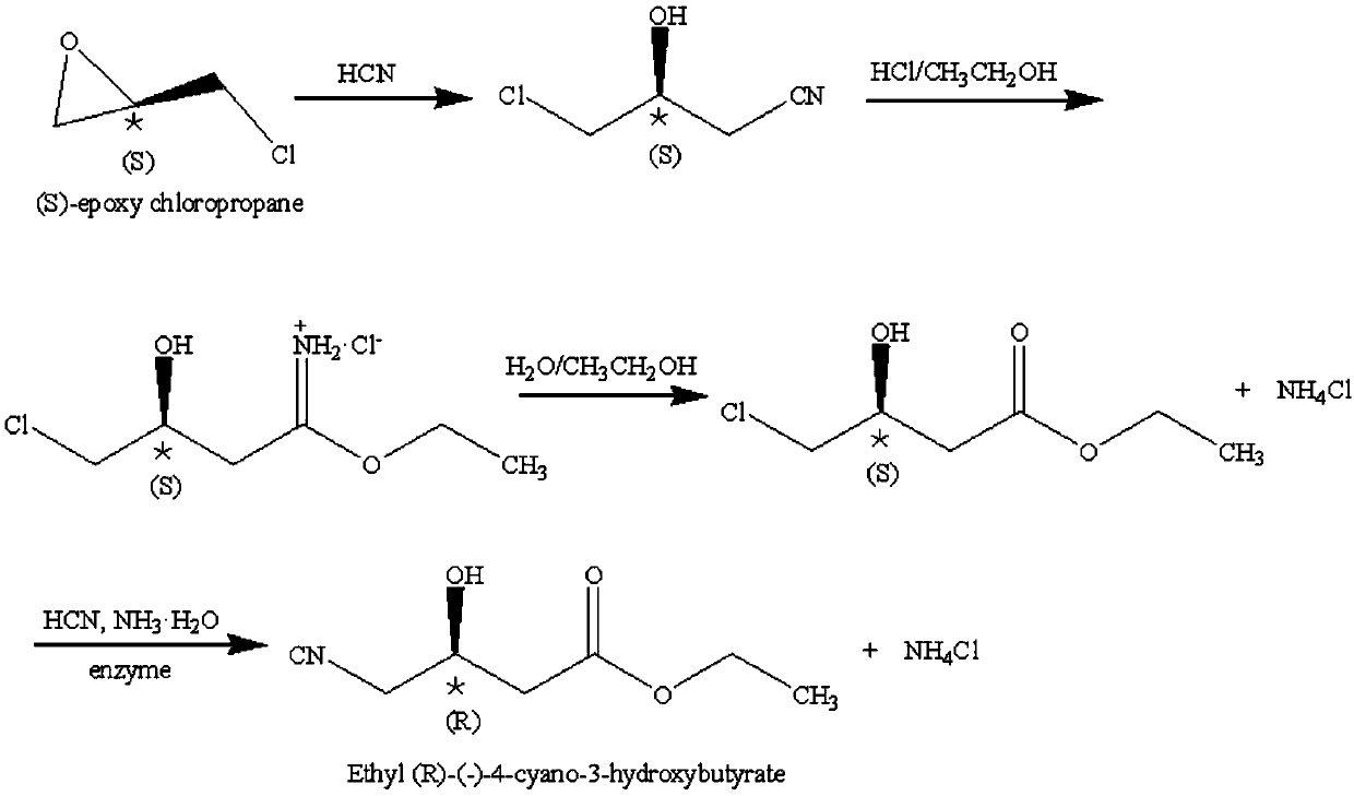Environmental protection preparation method of (R)-(-)-4-cyano-3-hydroxy ethyl butyrate