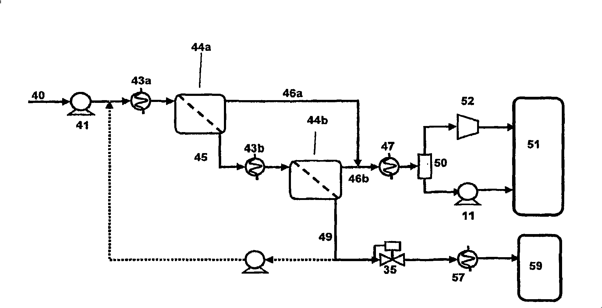 Improved membrane separation process using mixed vapor-liquid feed