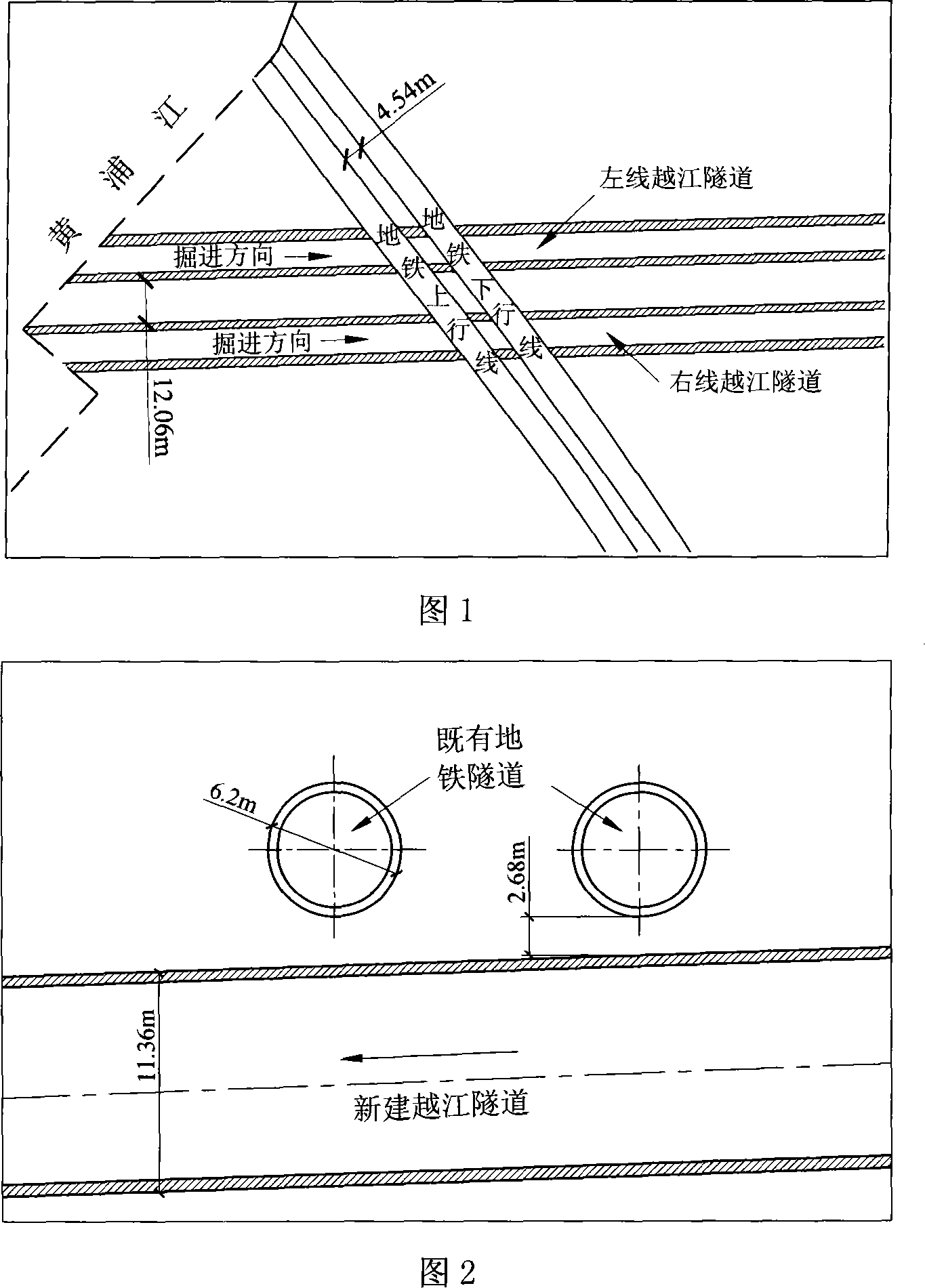 Large diameter tunneling close range down-traversing small diameter subway tunnel distortion control method