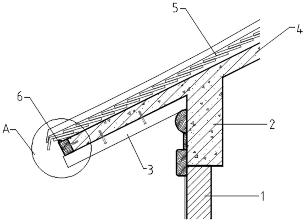 Pseudo-classic architecture concrete large eave modeling structure and construction method thereof