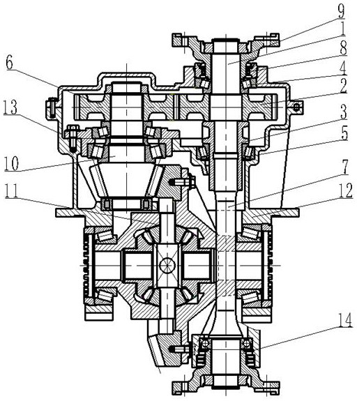Middle axle main speed reducer structure assembly for large-tonnage mine truck