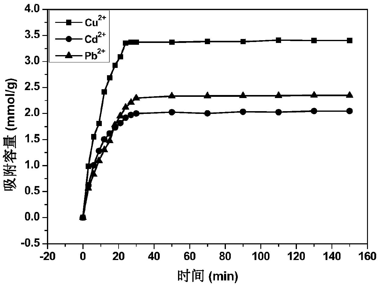 High-adsorptivity heavy metal ion chelating agent containing dithiocar-bamate structure and preparation method thereof