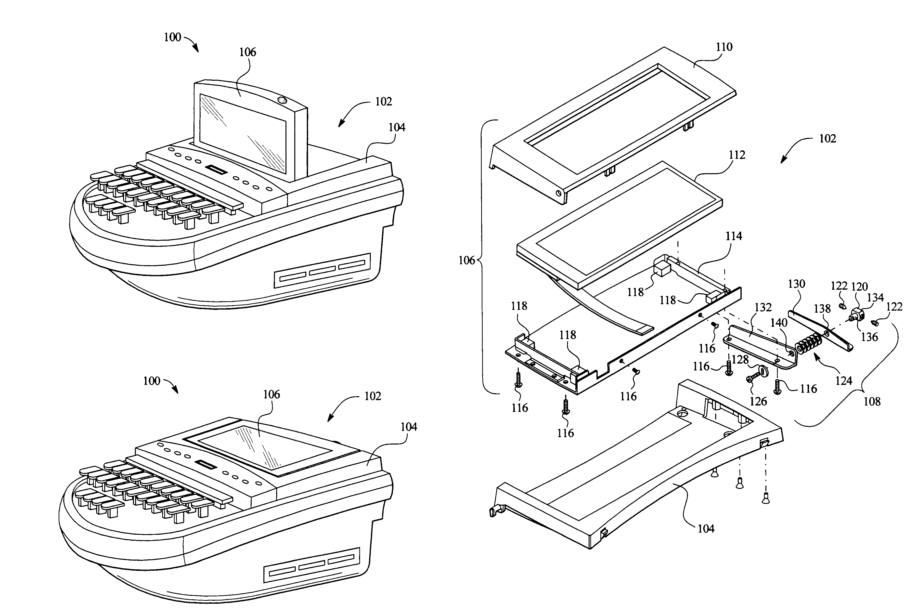Adjustable LCD screen assembly for writing machine