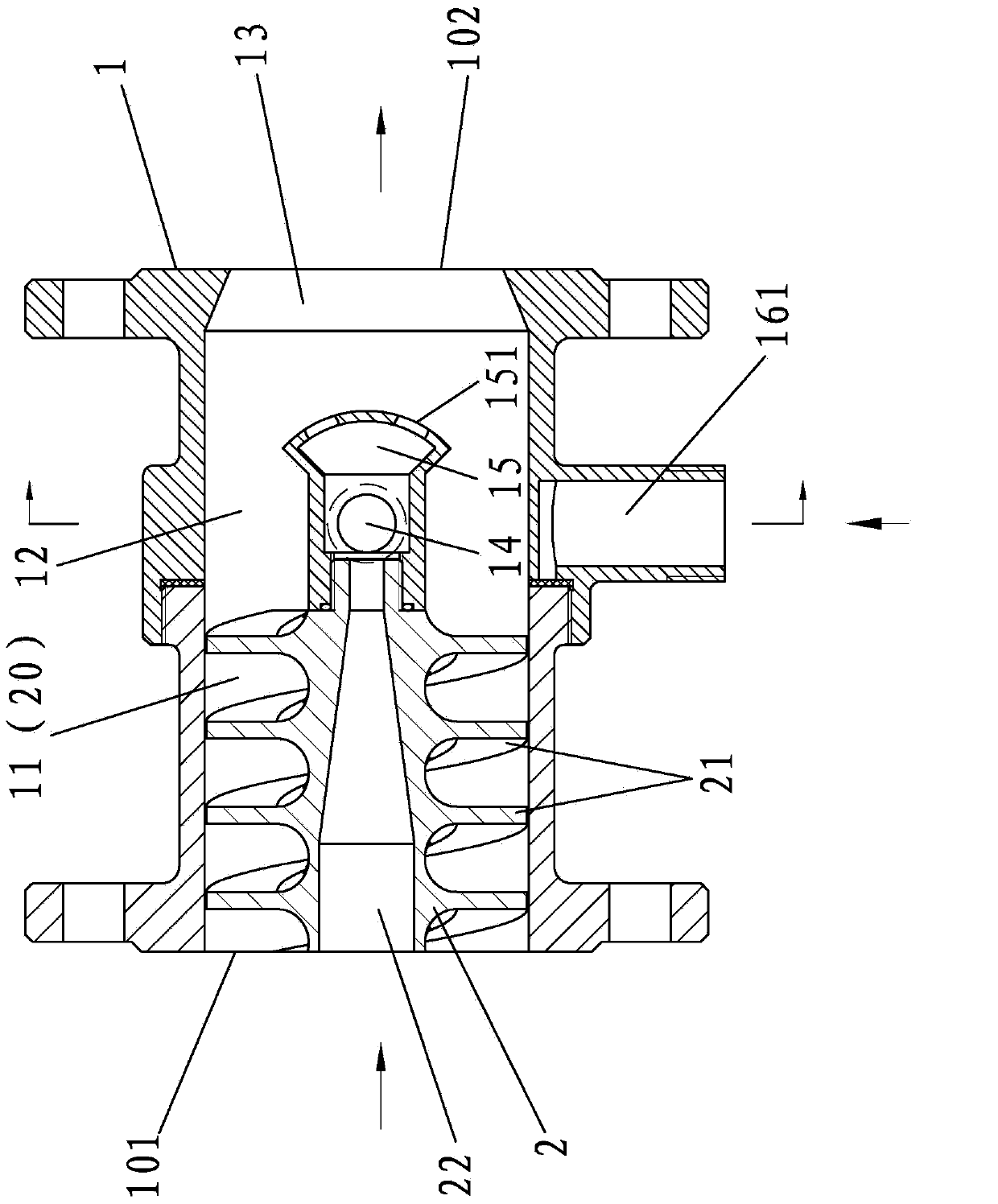 Spiral flow mixer for positive pressure metering injection type proportionally-mixing device