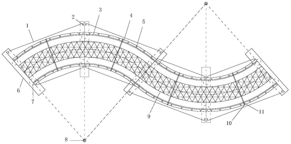 Cast-in-place concrete arc-shaped beam and construction method