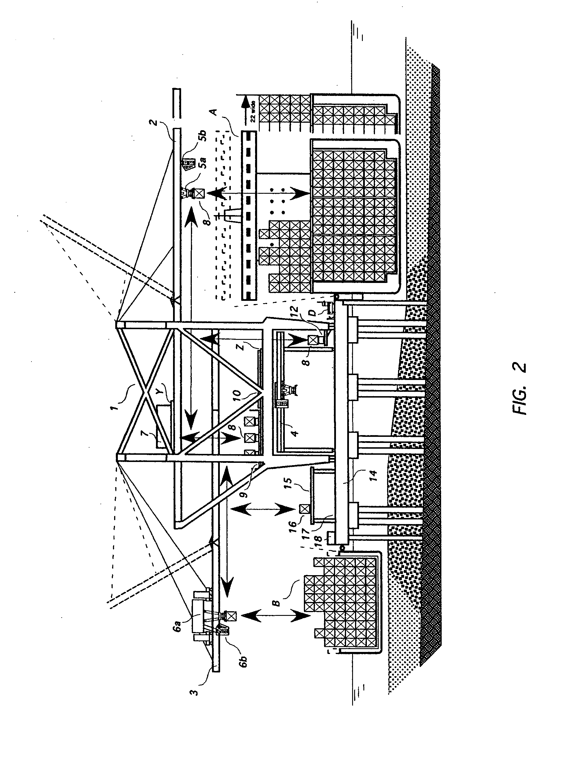 Crane apparatus for direct transshipment of marine containers between transportation modes without need of ground placement