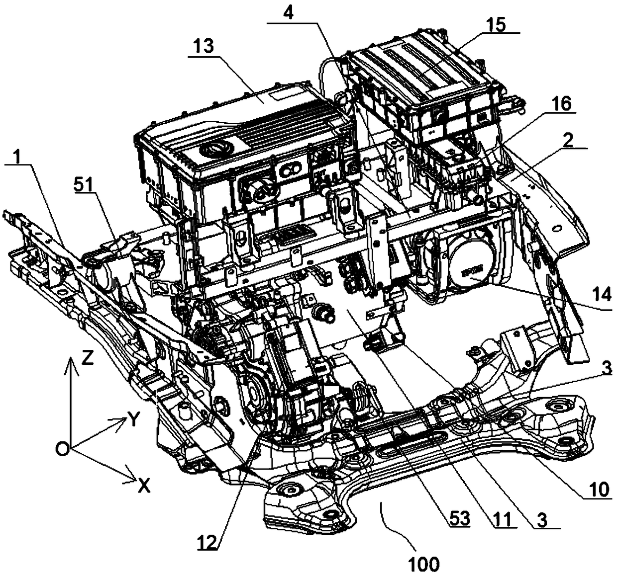 Installing system for electric vehicle power assemblies and electric vehicle