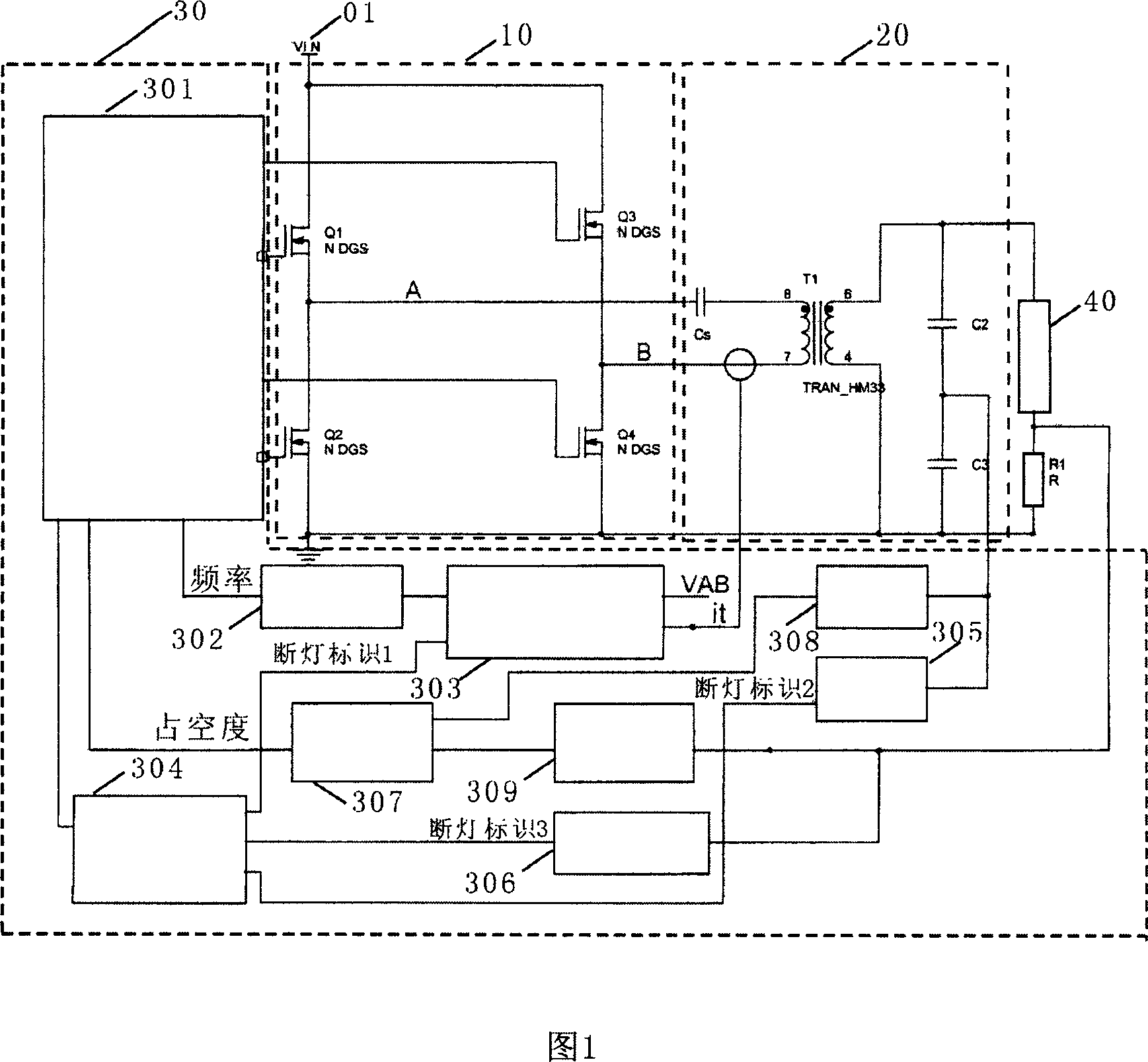 HF power device for driving discharge lamp and frequency setting method thereof