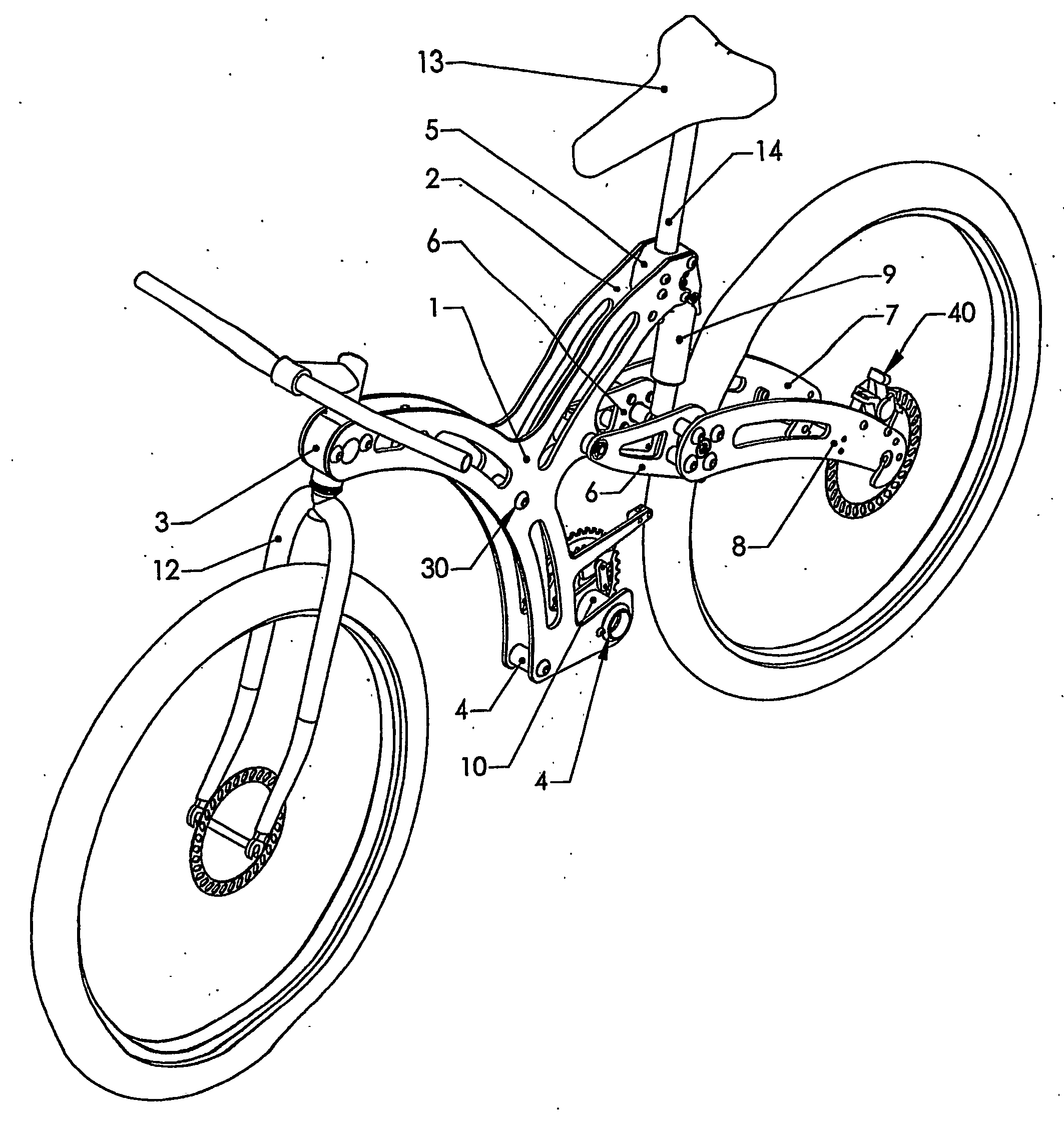 Folding bicycle constructed from plate frame elements