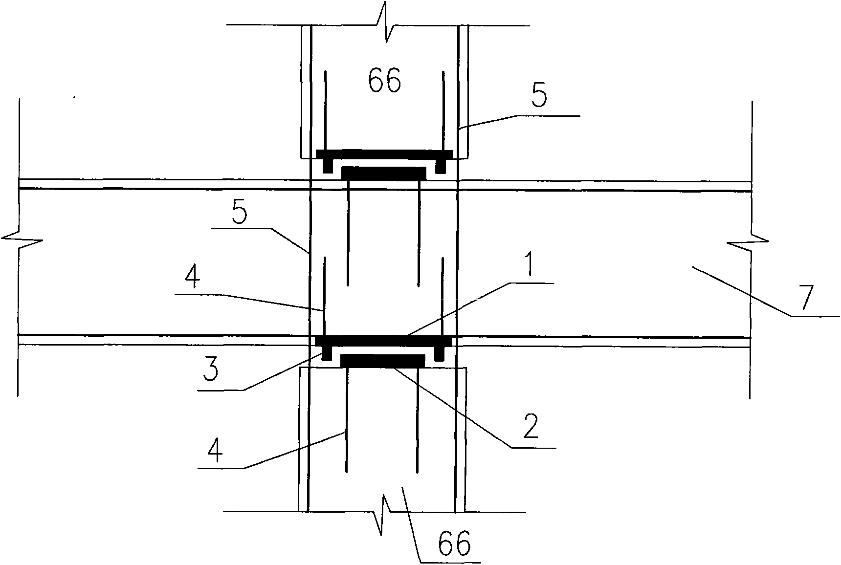 Node of connection of column and beam