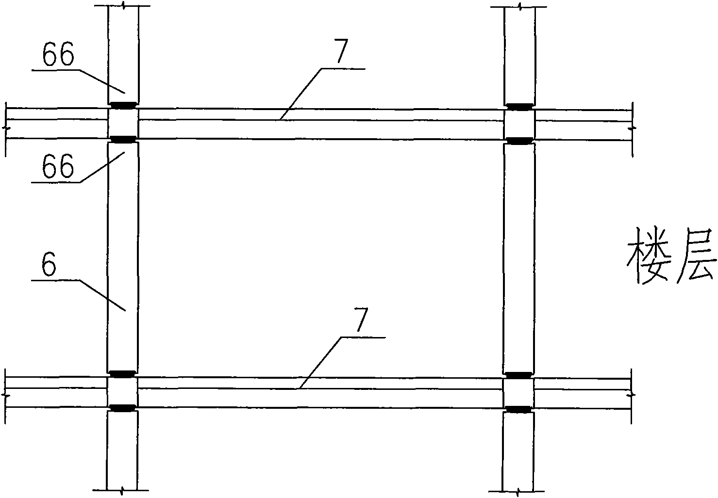 Node of connection of column and beam
